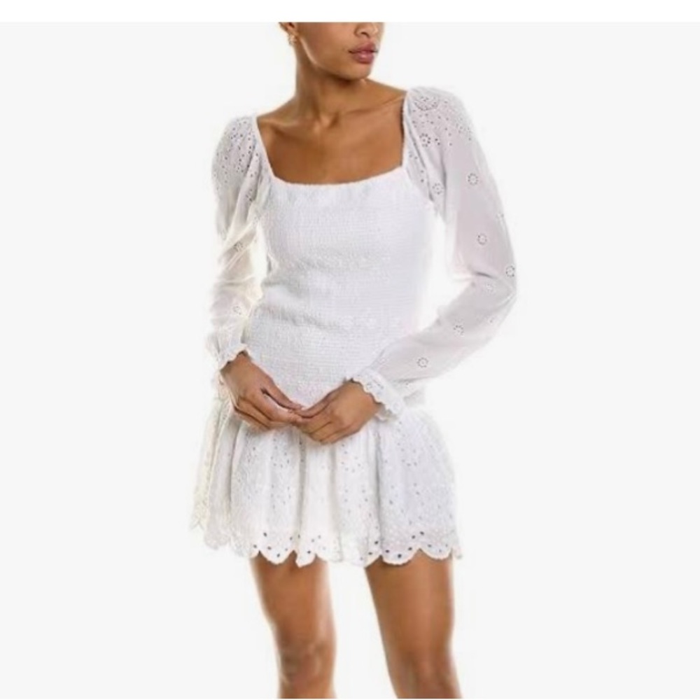 LoveShackFancy chic bohemian white eyelit sleeve dreamy dress, size Small